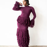 Wura High Neck Long Sleeve Tassel Knit Top in Plum