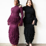 Wura High Neck Long Sleeve Tassel Knit Top in Plum