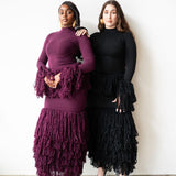 Wura High Neck Long Sleeve Tassel Knit Top in Black