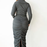 Tolu Ribbed Ruched Maxi Skirt in Heather Grey
