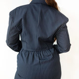 Ade Long Sleeve Cropped Blazer in Navy Pinstripe