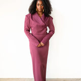 Ade Long Sleeve Cropped Blazer in Maroon Pinstripe