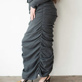 Tolu Ribbed Ruched Maxi Skirt in Heather Grey