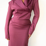 Ade Long Sleeve Cropped Blazer in Maroon Pinstripe