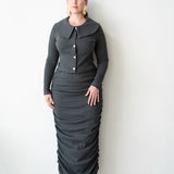 Tolu Ribbed Ruched Maxi Skirt in Heather Grey