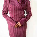 Ade Long Sleeve Cropped Blazer in Maroon Pinstripe