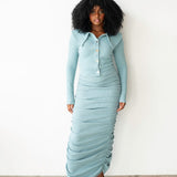 Tolu Ribbed Ruched Maxi Skirt in Ice Blue