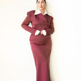 Ade Long Maxi Skirt in Maroon Pinstripe