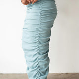 Tolu Ribbed Ruched Maxi Skirt in Ice Blue