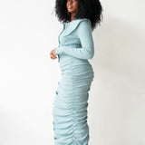 Tolu Ribbed Ruched Maxi Skirt in Ice Blue