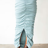 Tolu Ribbed Ruched Maxi Skirt in Ice Blue
