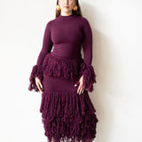 Wura High Neck Long Sleeve Tassel Knit Top in Plum