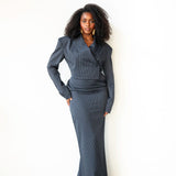 Ade Long Sleeve Cropped Blazer in Navy Pinstripe