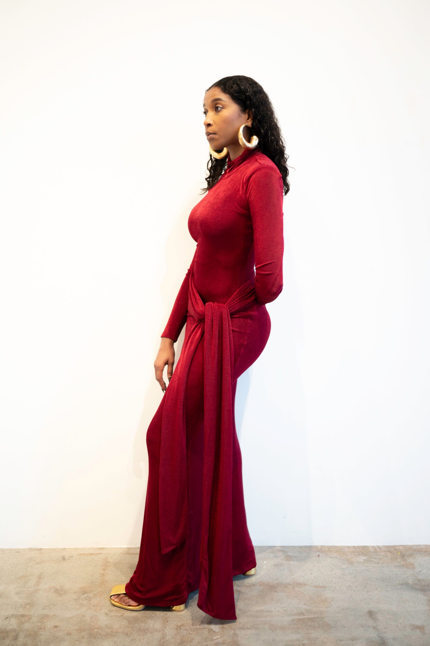 Liv Long Sleeve Slinky Dress in Burgundy 1XL Liv Long Sleeve Slinky Dress in Burgundy 1XL