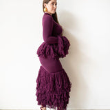 Wura High Neck Long Sleeve Tassel Knit Top in Plum