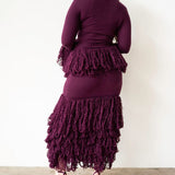 Wura High Neck Long Sleeve Tassel Knit Top in Plum