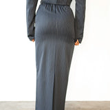 Ade Long Maxi Skirt in Navy Pinstripe