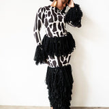 Wura Knit Tassel Maxi Skirt in Black and White