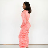 Ife Long Sleeve Draped Maxi Dress- Pink