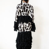 Wura High Neck Long Sleeve Tassel Knit Top in Black and White Print
