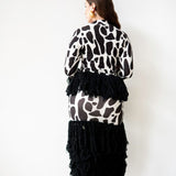 Wura High Neck Long Sleeve Tassel Knit Top in Black and White Print