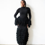 Wura High Neck Long Sleeve Tassel Knit Top in Black