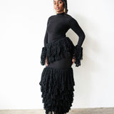 Wura High Neck Long Sleeve Tassel Knit Top in Black