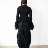 Wura High Neck Long Sleeve Tassel Knit Top in Black