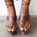 Lala Lace-Up Platform Sandals in Brown