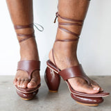 Lala Lace-Up Platform Sandals in Brown
