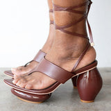 Lala Lace-Up Platform Sandals in Brown