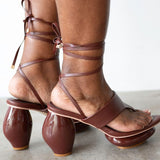 Lala Lace-Up Platform Sandals in Brown