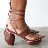 Lala Lace-Up Platform Sandals in Brown
