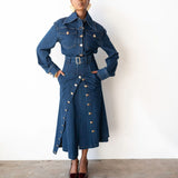 Statement Exaggerated Collar Long Sleeve Denim Top with Gold Buttons