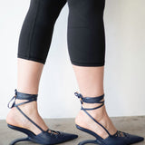 Lacy Lace-Up Unique Heel in Navy Blue 