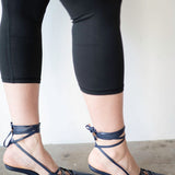 Lacy Lace-Up Unique Heel in Navy Blue 