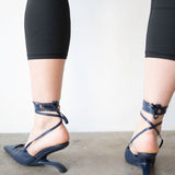Lacy Lace-Up Unique Heel in Navy Blue 