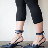 Lacy Lace-Up Unique Heel in Navy Blue 