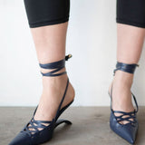 Lacy Lace-Up Unique Heel in Navy Blue 