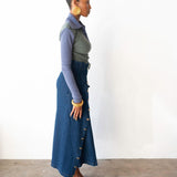 Valentina Exaggerated Collar Long Sleeve Color Block Cropped Top in Blue and Green