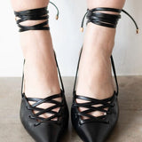 Lacy Lace-Up Unique Heel in Black
