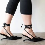 Lacy Lace-Up Unique Heel in Black