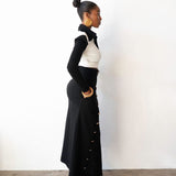 Valentina Exaggerated Collar Long Sleeve Color Block Cropped Top in Black and White