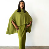 Tiwa Cape Top and Plisse Skirt Set in Olive Green