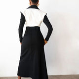 Valentina Exaggerated Collar Long Sleeve Color Block Cropped Top in Black and White