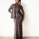 Mila Long Sleeve Top with Neck Ties and Central Draping in Leopard