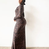 Mila Long Sleeve Top with Neck Ties and Central Draping in Leopard