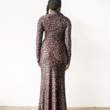 Mila Long Sleeve Top with Neck Ties and Central Draping in Leopard