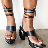 Lala Lace-Up Platform Sandals in Black