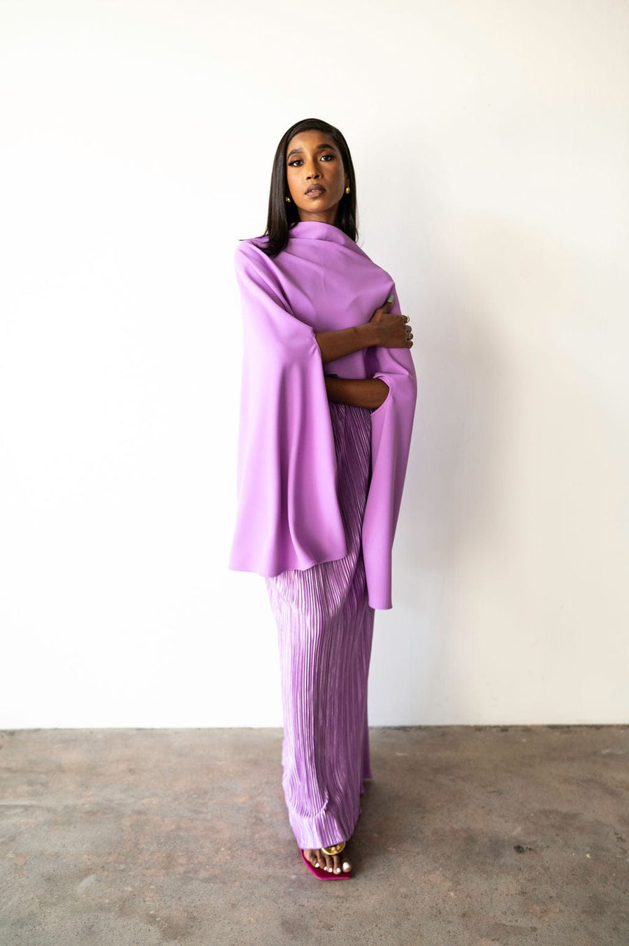 Tiwa Cape Top and Plisse Skirt Set in Lilac